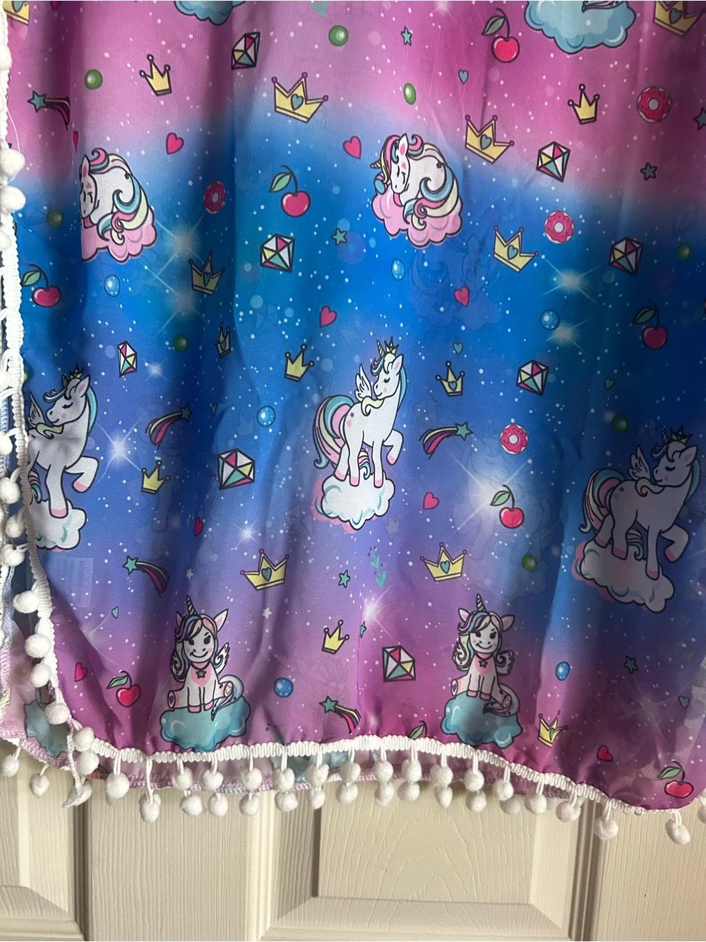 4/$20 Unicorn Size M Pom-Pom Cover-Up in Blue and Purple